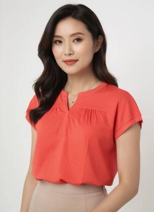 T-shirt col v manches courtes orange OLSEN femme