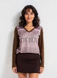 T-shirt imprimé fantaisie manches longues marron ESCORPION femme