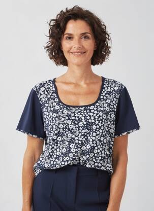 T-shirt imprimé fantaisie manches courtes bleu GUY DUBOUIS femme