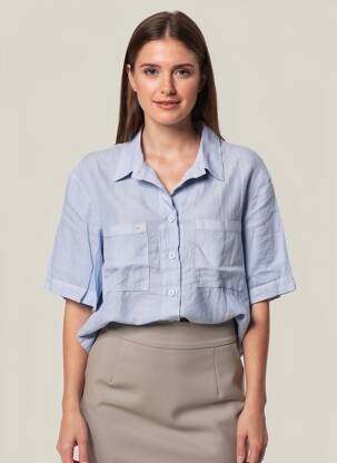 Chemisier coupe droite manches courtes bleu COUTURIST femme