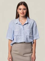 Chemisier coupe droite manches courtes bleu COUTURIST femme