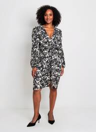 Robe mi-longue coupe fluide manches longues noir MORGAN femme