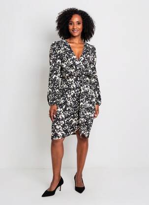 Robe mi-longue coupe fluide manches longues noir MORGAN femme