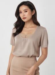 T-shirt coupe droite manches courtes marron PAUPORTÉ femme