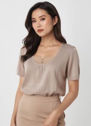 T-shirt coupe droite manches courtes marron PAUPORTÉ femme