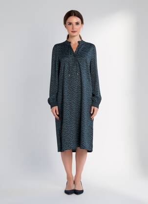 Robe mi-longue coupe fluide manches longues bleu STREET ONE femme