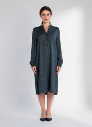 Robe mi-longue coupe fluide manches longues bleu STREET ONE femme