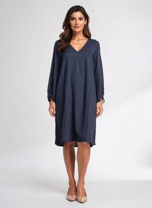 Robe mi-longue coupe fluide manches longues bleu STREET ONE femme
