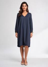 Robe mi-longue coupe fluide manches longues bleu STREET ONE femme