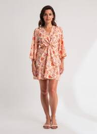 Robe courte manches longues manches longues orange SARAH JOHN femme