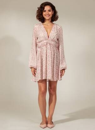 Robe courte coupe évasée manches longues rouge EMMA ELLA femme