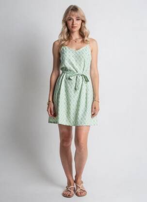 Robe mi-longue imprimé fantaisie fines bretelles vert ONLY femme