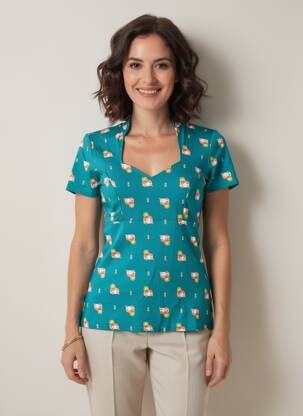 Top imprimé fantaisie manches courtes vert BLUTSGESCHWISTER femme