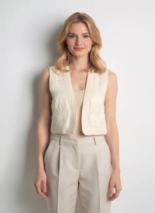 Gilet sans manche col v beige LA PETITE ETOILE femme