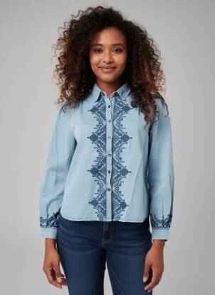 Chemisier coupe droite manches longues bleu LA PETITE ETOILE femme