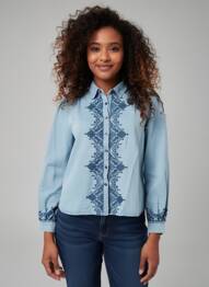 Chemisier coupe droite manches longues bleu LA PETITE ETOILE femme