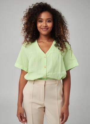 Chemisier tissage crêpe manches courtes vert COUTURIST femme