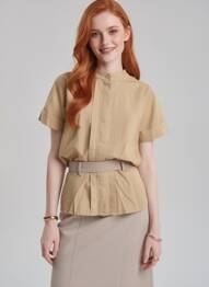 Chemisier tissage crêpe manches courtes beige COUTURIST femme