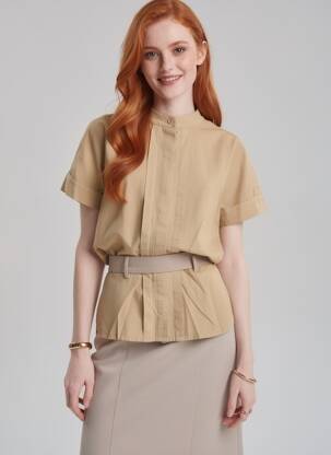 Chemisier tissage crêpe manches courtes beige COUTURIST femme