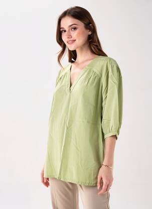 Blouse tissage popeline manches 3/4 vert COUTURIST femme