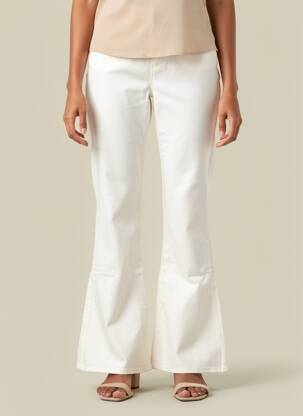 Pantalon flare fermeture zippée sous rabat boutonné blanc COUTURIST femme