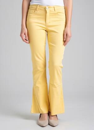 Pantalon flare fermeture zippée sous rabat boutonné jaune COUTURIST femme