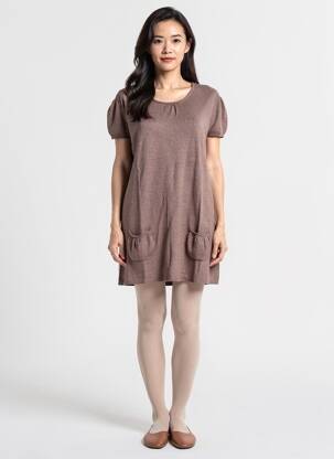 Robe pull tissage chiné manches courtes marron KATMAI femme