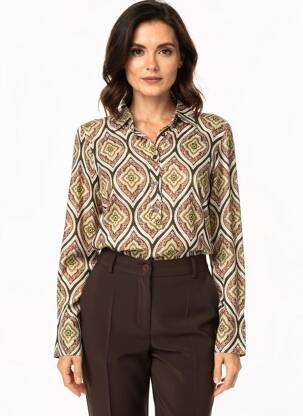 Chemisier coupe cintrée manches longues marron GEISHA femme