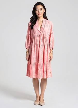 Robe mi-longue manches 3/4 manches 3/4 rose OLSEN femme