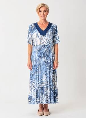 Robe mi-longue manches courtes manches courtes bleu PAUPORTÉ femme
