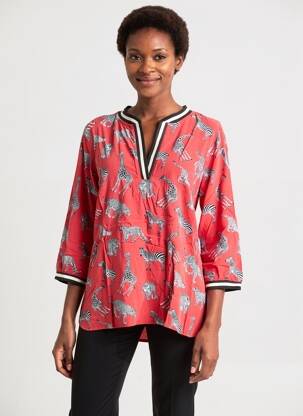 Tunique manches longues col v rouge GEISHA femme