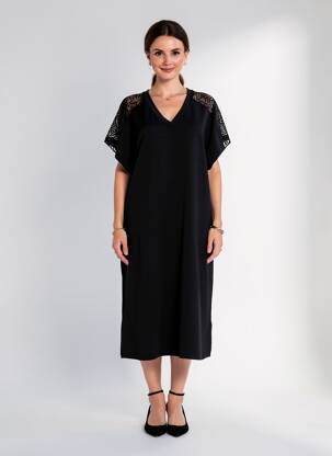 Robe mi-longue manches courtes manches courtes noir SOYACONCEPT femme