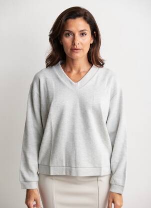 Pull tissage chiné manches longues gris GEISHA femme