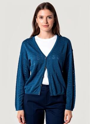 Gilet manches longues resserrée sur le bas bleu BREIZH ANGEL femme