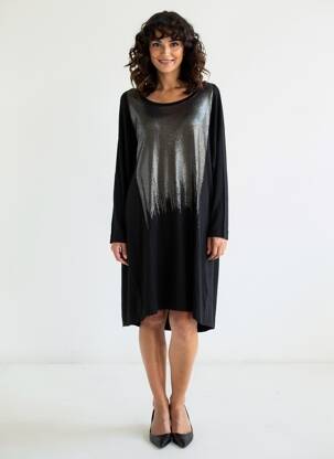 Robe mi-longue manches longues manches longues noir MAT FASHION femme