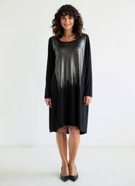 Robe mi-longue manches longues manches longues noir MAT FASHION femme