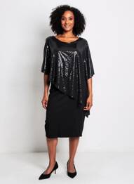 Robe mi-longue manches courtes manches courtes noir ONE O ONE femme