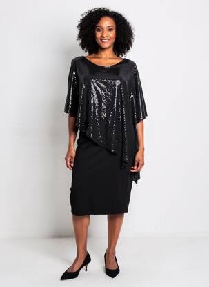 Robe mi-longue manches courtes manches courtes noir ONE O ONE femme