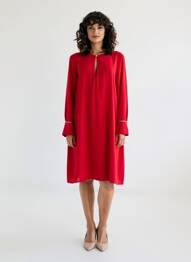 Robe mi-longue coupe fluide manches longues rouge MAT. femme