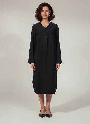 Robe mi-longue manches longues manches longues noir SEMIOLOGY femme