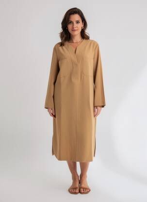 Robe mi-longue manches longues manches longues beige SEMIOLOGY femme