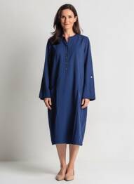 Robe mi-longue manches longues manches longues bleu SIGNATURE femme