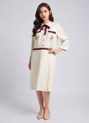 Robe mi-longue manches 3/4 manches 3/4 beige ALEXANDER & JACOB femme
