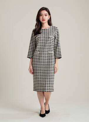 Robe mi-longue manches 3/4 manches 3/4 noir ALEXANDER & JACOB femme