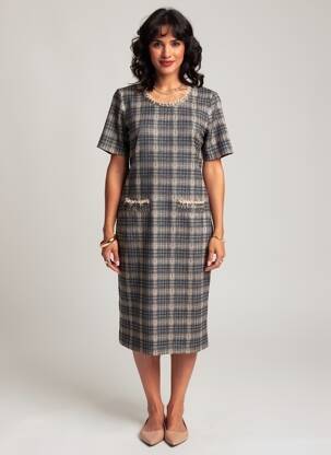 Robe mi-longue fermeture zippée au dos manches courtes gris ALEXANDER & JACOB femme
