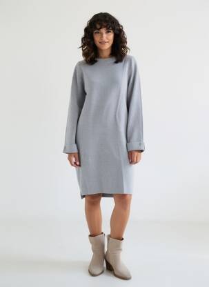 Robe pull tissage chiné manches longues gris MARINELLO femme