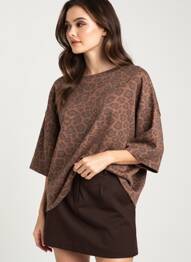 Sweat-shirt coupe over-size manches courtes marron NINE TEES femme