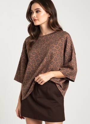 Sweat-shirt coupe over-size manches courtes marron NINE TEES femme