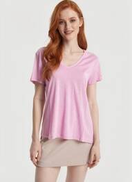 T-shirt col v manches courtes violet LA PETITE ETOILE femme