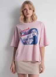 T-shirt sérigraphie manches courtes rose NINE TEES femme